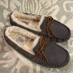 UGG Charcoal Suede Moccasin Slippers